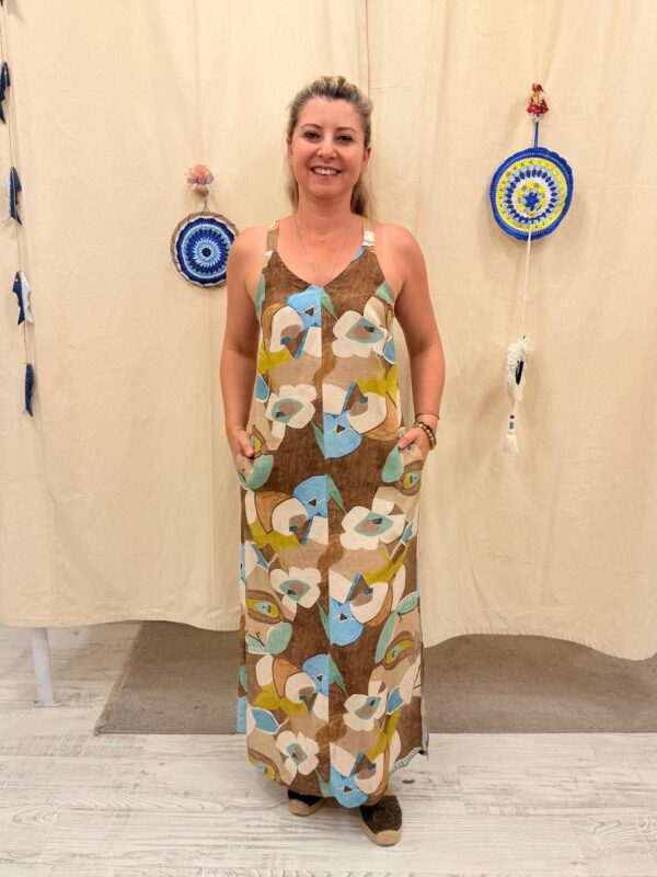 Enjoy İpek Keten Çiçek Desen Elbise