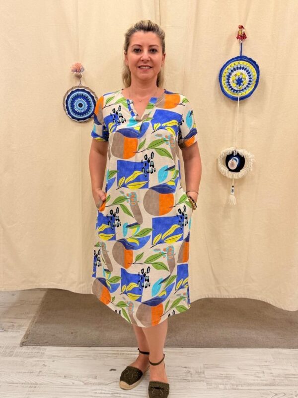 704 İpek Keten Elbise